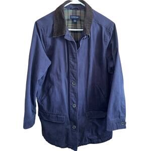 Lands’ End women’s blue cotton flannel lined chore jacket coat (Large 14/16)